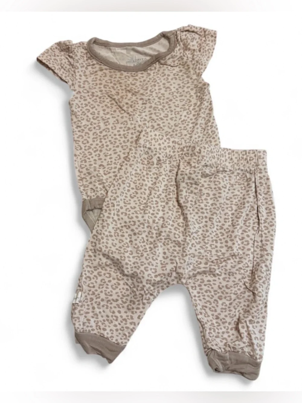 Beige Leopard-Print Two-Piece Lounge Pajama Set for baby
